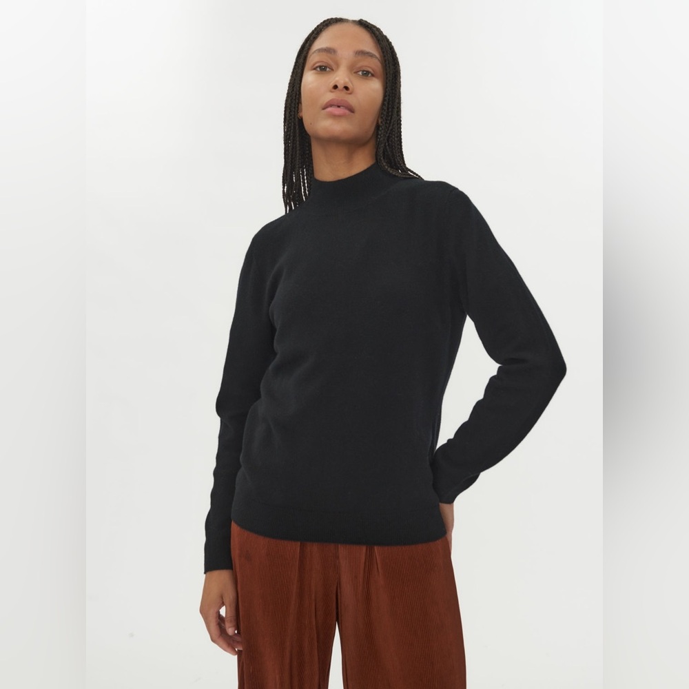 Plush Cashmere black cashmere mock neck pullover oversized sweater size L
